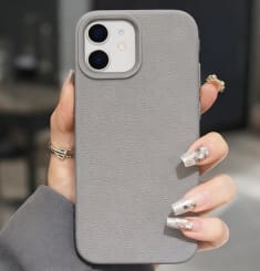 Leather Texture Phone Case for iPhone 11 – Grey Minimal Protective Cover – Soft Touch Slim Fit