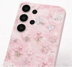 Pink Floral Marble Phone Case for Samsung Galaxy A14 – Glossy Protective Cover – Cute Girly Aesthetic Design