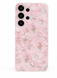 Pink Floral Marble Phone Case for Samsung Galaxy A14 – Glossy Protective Cover – Cute Girly Aesthetic Design