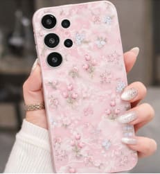 Pink Floral Marble Phone Case for Samsung Galaxy A14 – Glossy Protective Cover – Cute Girly Aesthetic Design