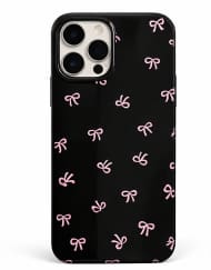 Pink Bow Glossy Phone Case for iPhone 12 Pro Max – Black Protective Cover – Cute Girly Aesthetic Design