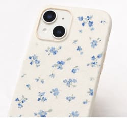 Floral Leather Texture Phone Case for iPhone 16 – Cream Protective Cover – Blue Flower Aesthetic Design