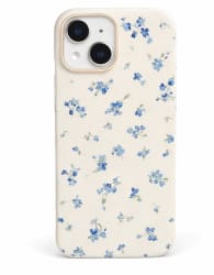 Floral Leather Texture Phone Case for iPhone 16 – Cream Protective Cover – Blue Flower Aesthetic Design