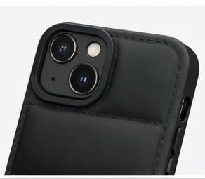 Black Puffer Phone Case for iPhone 13 – Quilted Soft Touch Protective Cover – Trendy Slim Fit