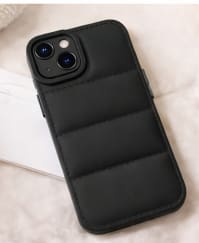 Black Puffer Phone Case for iPhone 13 – Quilted Soft Touch Protective Cover – Trendy Slim Fit