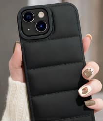 Black Puffer Phone Case for iPhone 13 – Quilted Soft Touch Protective Cover – Trendy Slim Fit