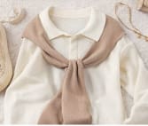 Women’s Knit Two Piece Set – Longline Button Top with Shoulder Tie Detail and Wide Leg Pants