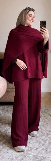 Ono Oversized Textured Modest Co-Ord Set with Matching Wrap Shawl for Women