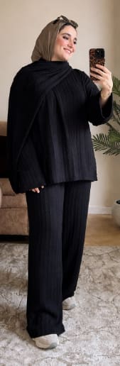 Ono Oversized Textured Modest Co-Ord Set with Matching Wrap Shawl for Women