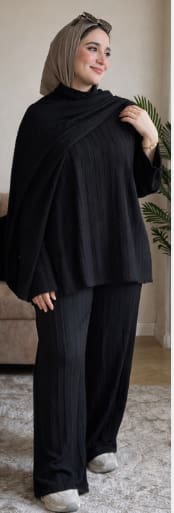Ono Oversized Textured Modest Co-Ord Set with Matching Wrap Shawl for Women