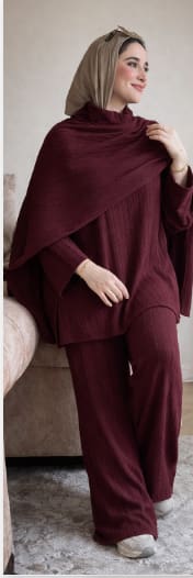 Ono Oversized Textured Modest Co-Ord Set with Matching Wrap Shawl for Women