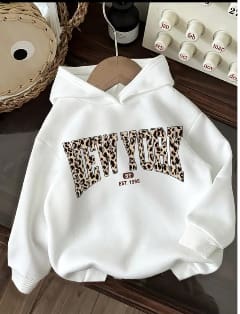 White New York Leopard Print Hoodie – Oversized Casual Winter Sweatshirt for Women