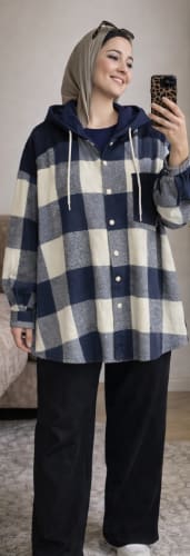 Plaid Hooded Button-Up Shirt Jacket for Women