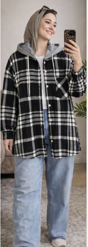 Plaid Hooded Button-Up Shirt Jacket for Women