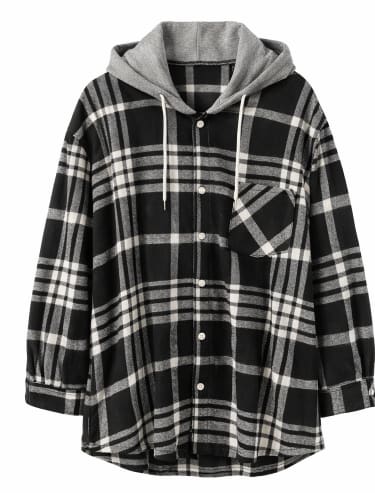 Plaid Hooded Button-Up Shirt Jacket for Women