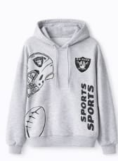 Women’s Grey Oversized Sports Graphic Hoodie – Casual Long Sleeve Streetwear Pullover