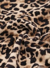 Women’s Beige & Black Leopard Print Cold Shoulder Top – Casual Long Sleeve Color Block Blouse