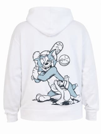 Women's White Cartoon Graphic Hoodie – Oversized Casual Pullover with Front & Back Print