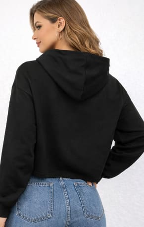 Women’s Black Geometric Tiger Graphic Hoodie – Casual Long Sleeve Cropped Pullover