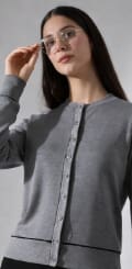 Gray Button Front Knit Cardigan – Women’s Long Sleeve Casual Soft Basic Layering Top