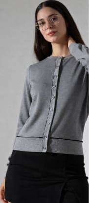 Gray Button Front Knit Cardigan – Women’s Long Sleeve Casual Soft Basic Layering Top