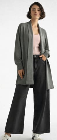 Gray Open Front Long Cardigan – Women’s Soft Knit Casual Layering Outerwear
