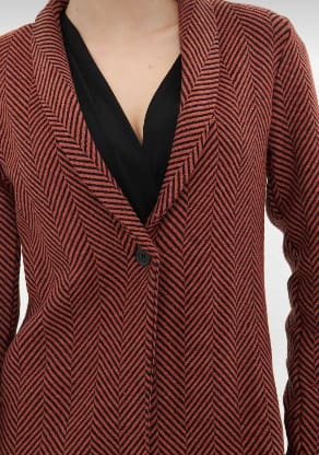 Rust & Black Chevron Blazer – Women’s Elegant Single Button Casual Chic Jacket