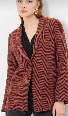 Rust & Black Chevron Blazer – Women’s Elegant Single Button Casual Chic Jacket
