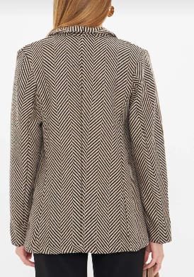 Beige & Black Chevron Blazer – Women’s Elegant Single Button Casual Chic Jacket