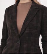 Dark Brown Plaid Blazer – Women’s Elegant Single Button Smart Casual Jacket