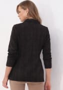 Dark Brown Plaid Blazer – Women’s Elegant Single Button Smart Casual Jacket