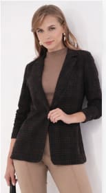 Dark Brown Plaid Blazer – Women’s Elegant Single Button Smart Casual Jacket