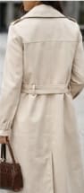 Beige Double Breasted Trench Coat – Women’s Elegant Belted Long Classic Outerwear