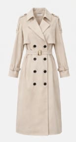 Beige Double Breasted Trench Coat – Women’s Elegant Belted Long Classic Outerwear