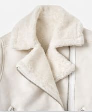 White Faux Shearling Biker Jacket – Women’s Winter Cozy Zip Up Belted Coat