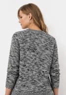 Black & White Marled Knit Sweater – Women’s Button Detail Casual Long Sleeve Pullover