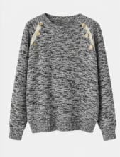 Black & White Marled Knit Sweater – Women’s Button Detail Casual Long Sleeve Pullover