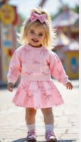 Toddler Girls Pink Bow Print Dress Set – Long Sleeve Sweatshirt & Skirt Outfit – Cute Casual Kids Look