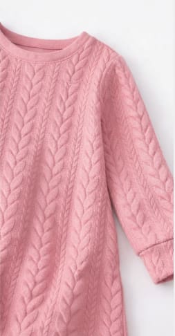 Girls Cable Knit Texture Dress – Long Sleeve A-Line Winter Dress – Pink – Kids Casual Elegant Dress