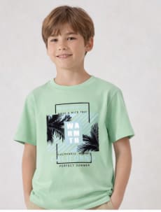 Kids Summer Graphic Print T-Shirt – California Palm Design – Mint Green – Age 11-12 Years