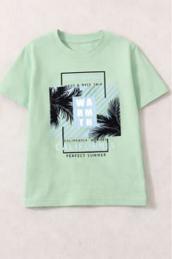 Kids Summer Graphic Print T-Shirt – California Palm Design – Mint Green – Age 11-12 Years