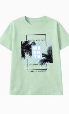 Kids Summer Graphic Print T-Shirt – California Palm Design – Mint Green – Age 11-12 Years