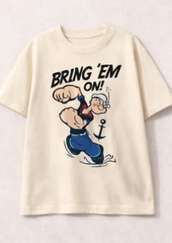 Kids Cartoon Sailor Graphic T-Shirt – Beige Oversized Short Sleeve Tee – Boys Casual Streetwear Top