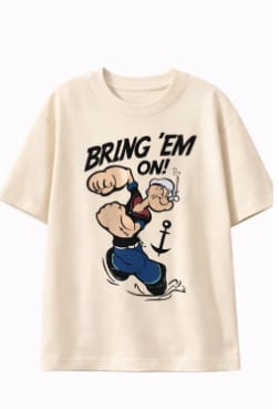 Kids Cartoon Sailor Graphic T-Shirt – Beige Oversized Short Sleeve Tee – Boys Casual Streetwear Top