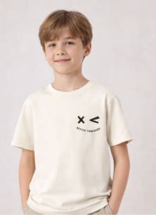 Boys Minimal Graphic T-Shirt – Off White Short Sleeve Casual Tee – Kids Street Style Top