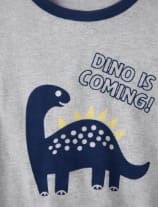 Boys 2-Piece Dinosaur Pajama Set – Grey Short Sleeve Sleepwear Top – Matching Printed Lounge Pants