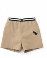 Baby Boys 2-Piece Dinosaur Polo Shirt & Shorts Set – White Textured Button Top – Khaki Casual Summer Outfit