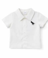 Baby Boys 2-Piece Dinosaur Polo Shirt & Shorts Set – White Textured Button Top – Khaki Casual Summer Outfit