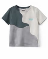 Kids 2-Piece Color Block Summer Set – Short Sleeve T-Shirt & Drawstring Shorts – Grey and Dark Teal Casual Outfit
