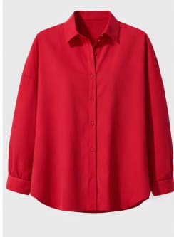 Women’s Red Oversized Button Front Shirt – Casual Long Sleeve Loose Fit Blouse – Lightweight Everyday Layering Top